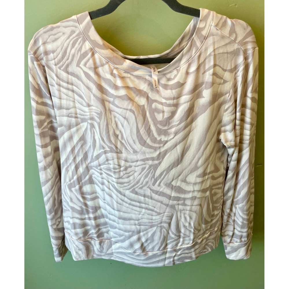 Soma Zebra Print French Terry Sweatshirt Gray White Long Sleeve Scoop Neck M